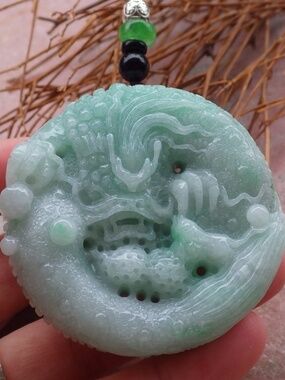 Certified Natural A Jade jadeite Dragon Mouse Rat Peanut Circle Pendant Necklace